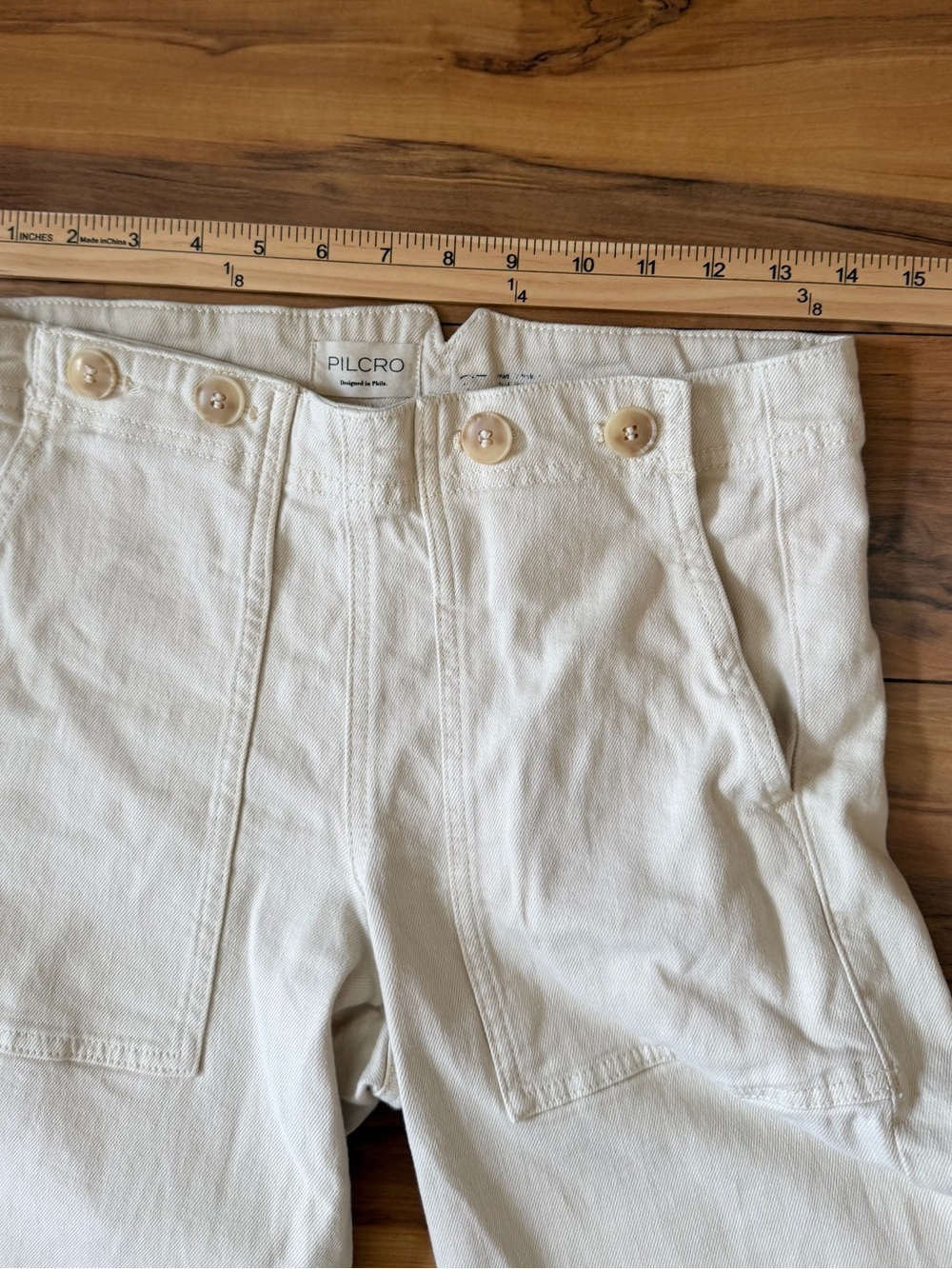 Pilcro Cream High-Rise Wide-Leg Utility Trousers - Picture 10 of 12